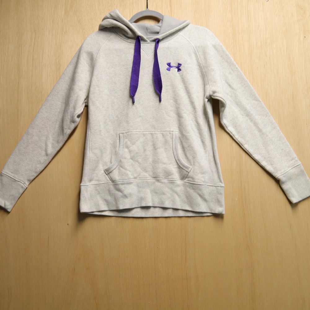 Under Armour ColdGear Storm Hoodie Gray Purple Logo Loose Fit Small